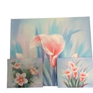 3 Piece Hand Painted Calla Lily/ Magnolia Paintings Set